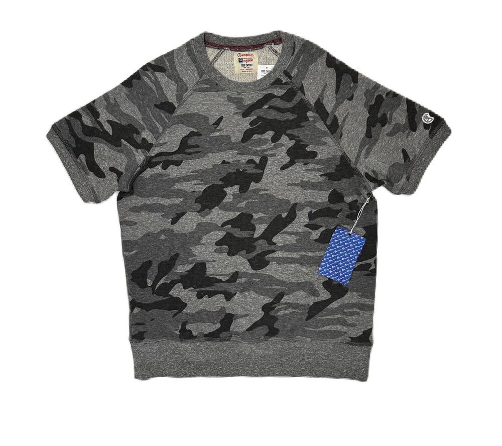 NEW TODD SNYDER x CHAMPION SHORT SLEEVE SWEATSHIRT - Heather Grey Camo sz Small